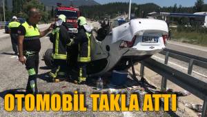 BARİYERLERE ÇARPAN OTOMOBİL TAKLA ATTI