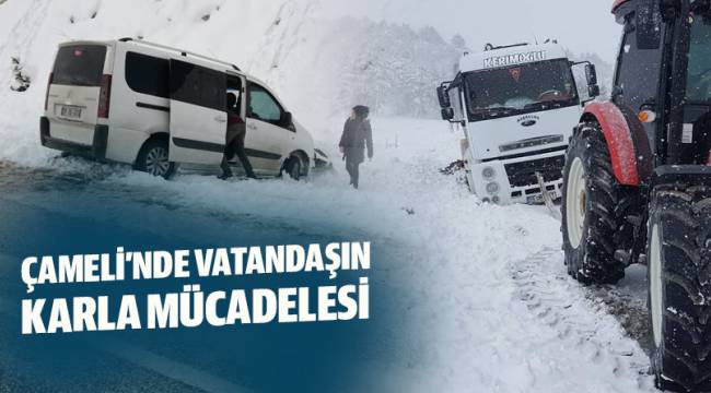 ÇAMELİ'NDE VATANDAŞIN KARLA MÜCADELESİ
