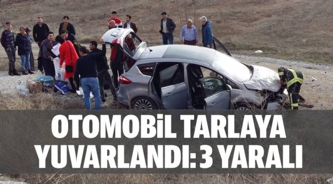 OTOMOBiL TARLAYA YUVARLANDI: 3 YARALI