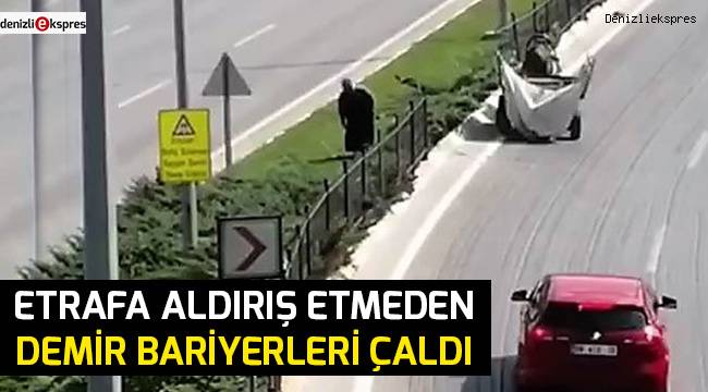 Etrafa aldırış etmeden demir bariyerleri çaldı