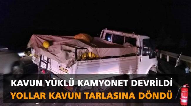 Kavun yüklü kamyonet devrildi