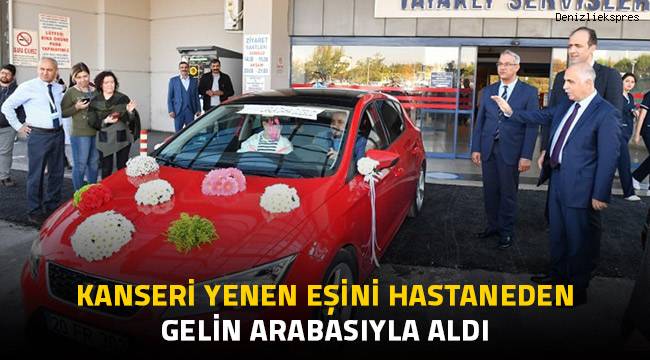 Kanseri yenen eşini hastaneden gelin arabasıyla aldı