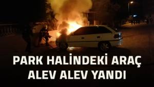 Park halindeki araç alev alev yandı