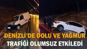 Dolu yağışında şarampole düşen 2 otomobilde maddi hasar oluştu