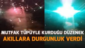 Kestiği tüpün içine kimyasallar katıp, düzenek hazırlayarak havai fişek patlattı