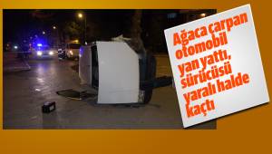 Ağaca çarpan otomobil yan yattı, sürücüsü ise yaralı halde kaçtı