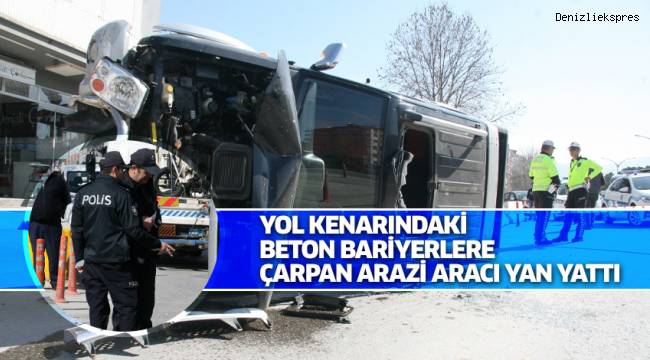 Arazi aracının çarptığı beton bariyer yerinden kopup park halindeki araca çarptı