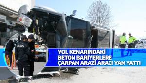 Arazi aracının çarptığı beton bariyer yerinden kopup park halindeki araca çarptı