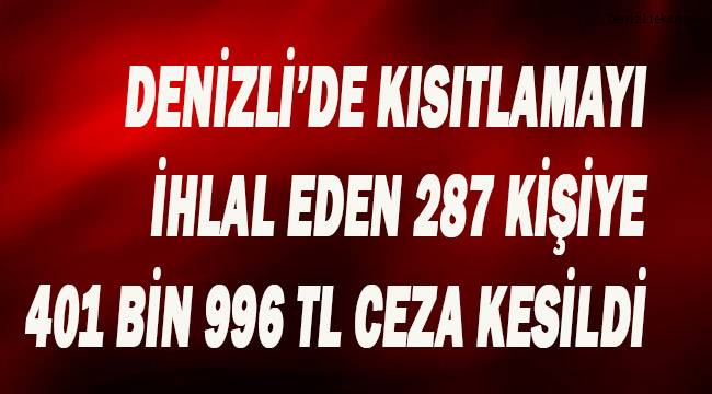 Denizli’de kısıtlamayı ihlal eden 287 kişiye 401 bin 996 TL ceza kesildi