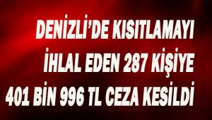 Denizli’de kısıtlamayı ihlal eden 287 kişiye 401 bin 996 TL ceza kesildi