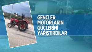 Gençler traktörleri birbirine bağlayıp güç yarıştırdı
