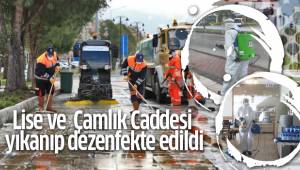 Lise ve Çamlık Caddesi yıkanıp dezenfekte edildi