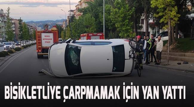 Aydınlatma direğine çarpıp yan yatan otomobilden burnu dahi kanamadan çıktı