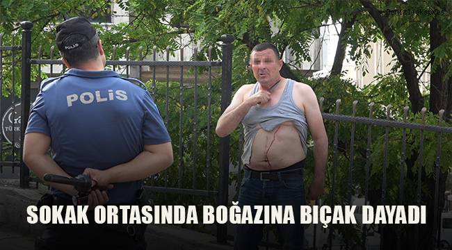 Sokak ortasında kendi boğazına bıçak dayadı