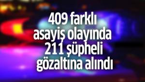 409 farklı asayiş olayında 211 şüpheli gözaltına alındı