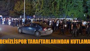 Denizlispor taraftarları galibiyetin ardından stat önünde 3 puanı kutladı