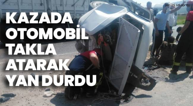 Kazada takla atan otomobil hurdaya döndü