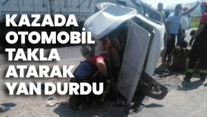 Kazada takla atan otomobil hurdaya döndü