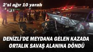 Pamukkale'de kontrolden çıkan otomobil karşı şeride geçti: 2'si ağır 10 yaralı