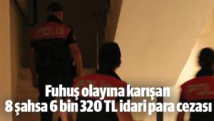 Fuhuş olayına karışan 8 şahsa 6 bin 320 TL idari para cezası