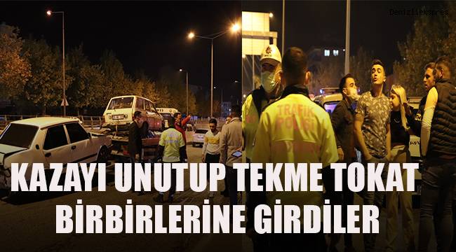 Kazayı unutup yolun ortasında tekme tokat kavga ettiler