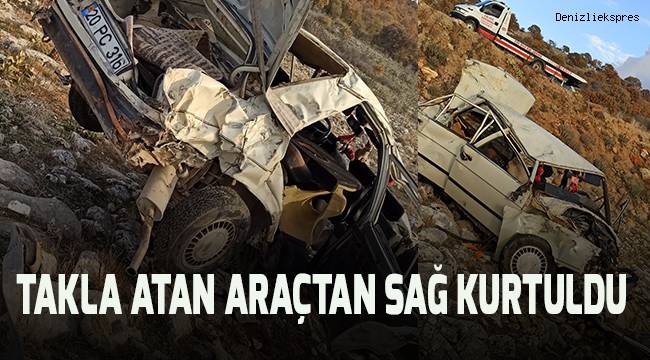 Takla atarak tarlaya uçan otomobilden sağ kurtuldu