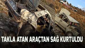 Takla atarak tarlaya uçan otomobilden sağ kurtuldu