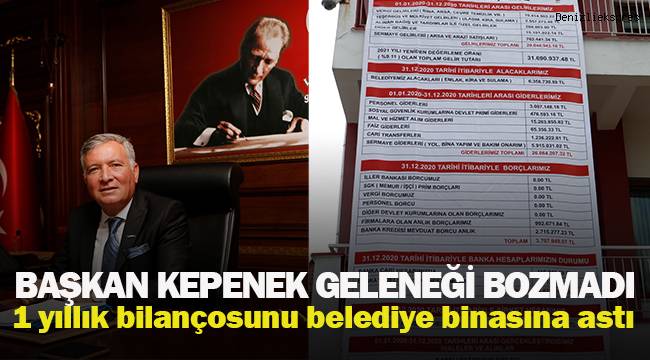 Başkan Kepenek geleneği bozmadı,1 yıllık bilançosunu belediye binasına astı
