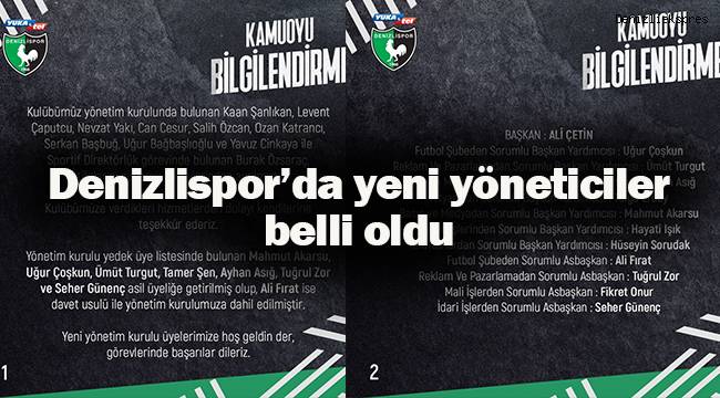 Denizlispor'da yeni yöneticiler belli oldu