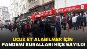 Denizli'de ucuz et almak isteyen vatandaşlar pandemi kurallarını hiçe saydı