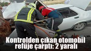 Kontrolden çıkan otomobil refüje çarptı: 2 yaralı