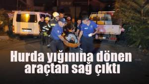 Hurda yığınına dönen araçtan sağ çıktı