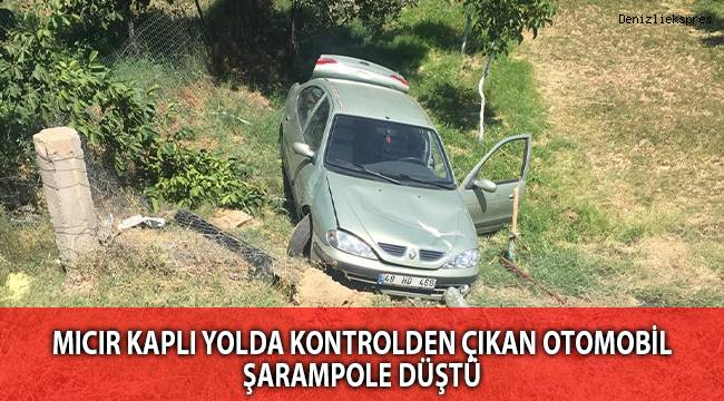 Mıcır kaplı yolda kontrolden çıkan otomobil şarampole düştü