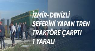Trenin çarptığı traktörün ön iki tekerleği tarlaya uçtu; 1 yaralı