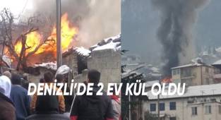 Alevlerin yükseldiği 2 ev küle döndü