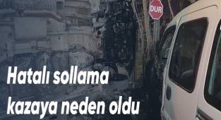 Bir başka aracın önüne kırdığı minibüs devrildi