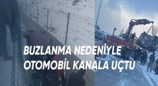 Çameli’de otomobil buzlanma nedeniyle kanala uçtu