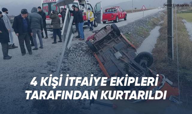 Ciple çarpışan otomobil tarlaya devrildi; 4 yaralı