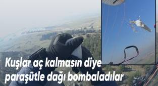 Kuşlar aç kalmasın diye havadan buğday bombası attılar