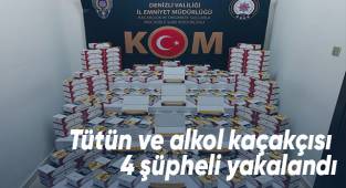 Tütün ve alkol kaçakçısı 4 şüpheli yakalandı