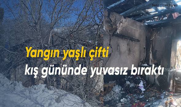 Yaşlı çiftin evi kış gününde küle döndü