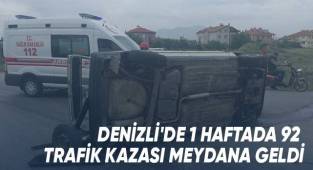 Denizli'de 1 haftada 92 trafik kazası meydana geldi