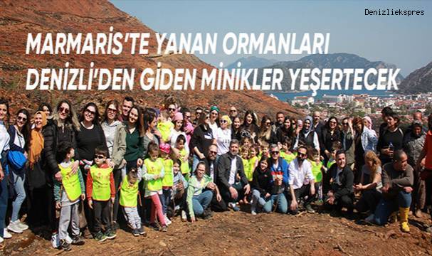 Denizli’den gelen minikler Marmaris'te 500 fidanı toprakla buluşturdu