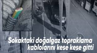 Sokak boyu kablo çalan hırsız kameralara yakalandı