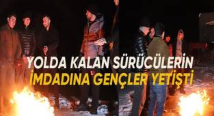 Yolda kalan sürücülerin imdadına mahallenin gençleri koştu