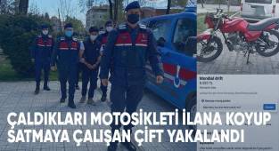 Çaldıkları motosikleti satmak için verdikleri ilan görenleri hayrete düşürdü