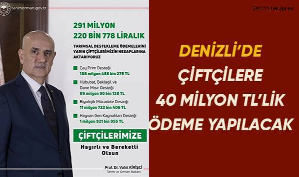 Denizli’de çiftçilere 40 milyon TL’lik ödeme yapılacak