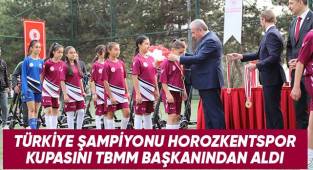 Türkiye şampiyonu Horozkentspor, kupasını TBMM Başkanından aldı