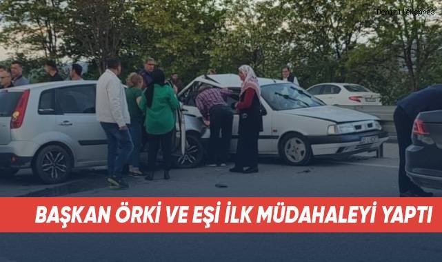 Zincirleme kazaya ilk müdahaleyi Örki çifti yaptı