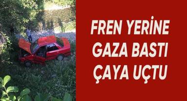 Fren yerine gaza bastı, otomobil çaya uçtu